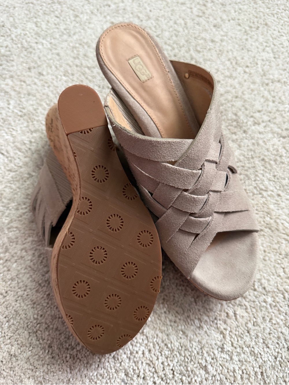 UGG Woven Suede Slide Mules - Taupe